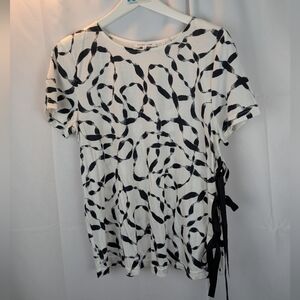 Helmut Lang Women's Black and White Patterned Top Size L In EUC